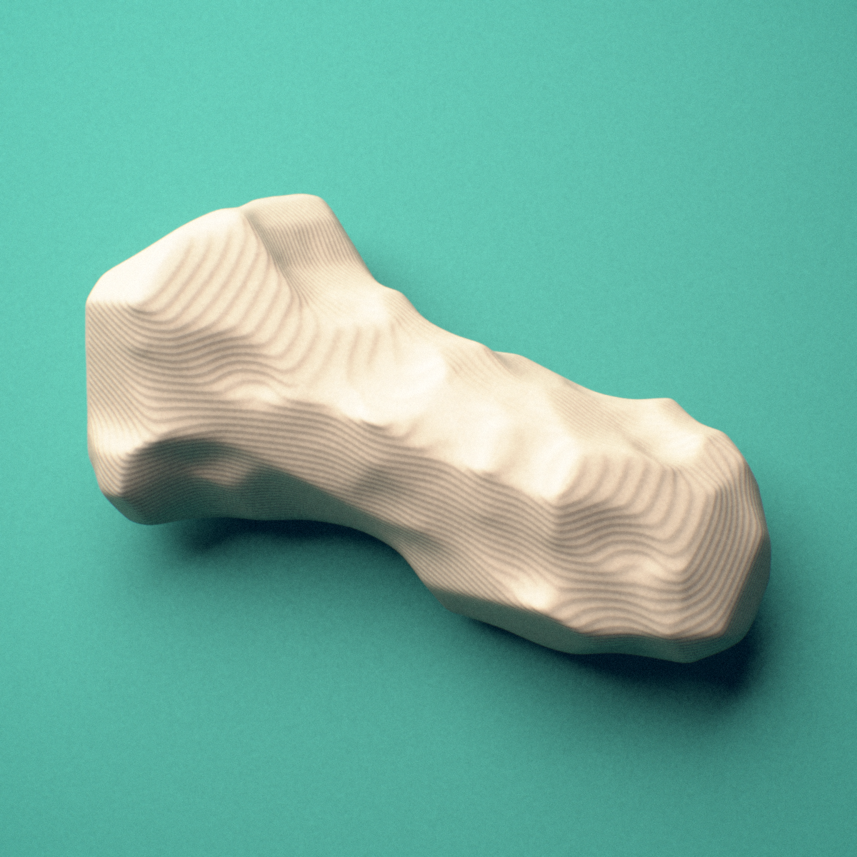 3D-printed Left middle finger distal phalanx, close-up view showing the head (trochlea).