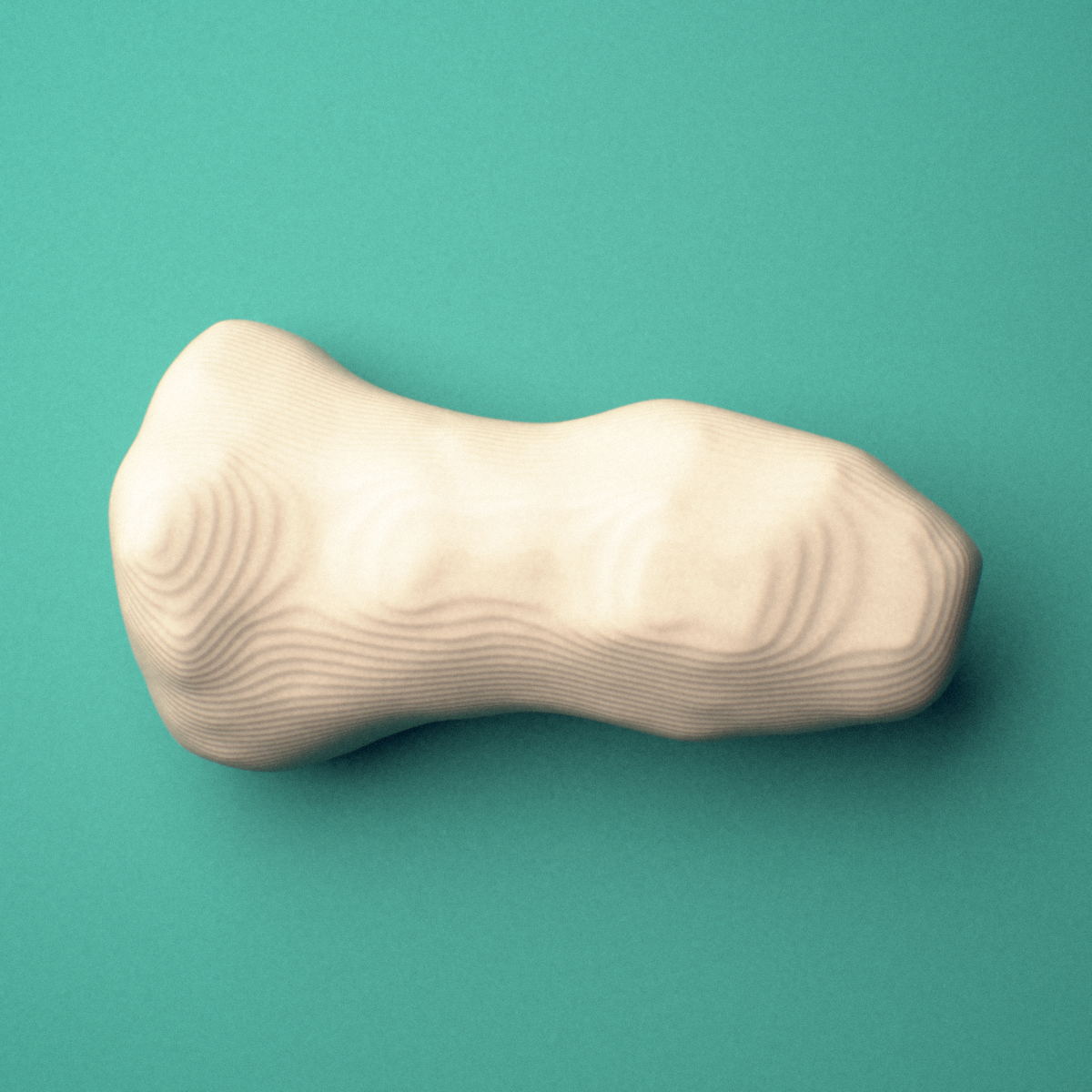 3D-printed Right middle finger distal phalanx, oblique view showing the base and head (trochlea).