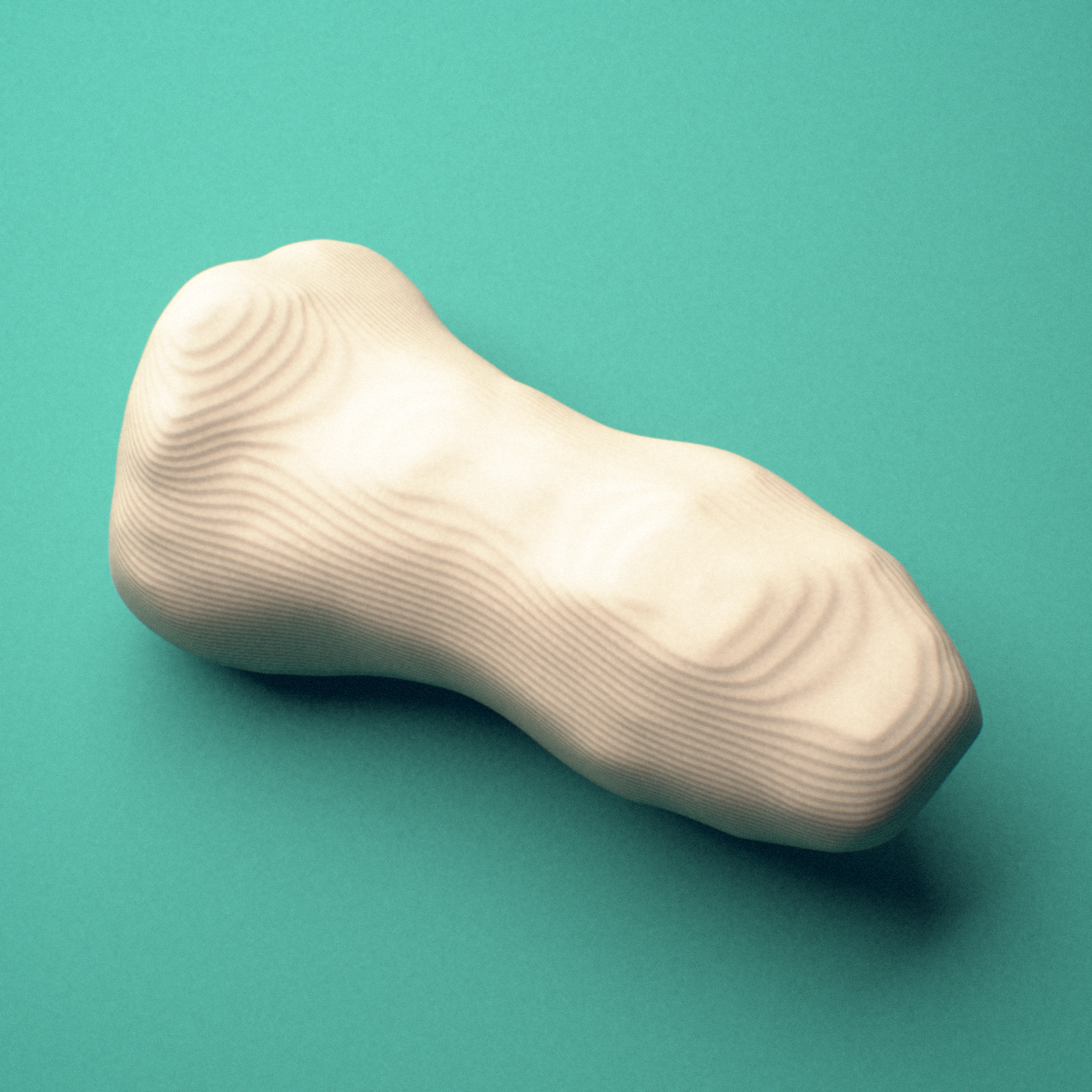 3D-printed Right middle finger distal phalanx, close-up view showing the head (trochlea).