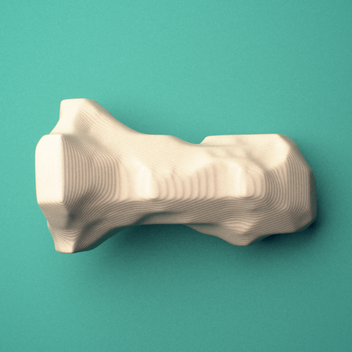 3D-printed Left ring finger distal phalanx, oblique view showing the base and head (trochlea).