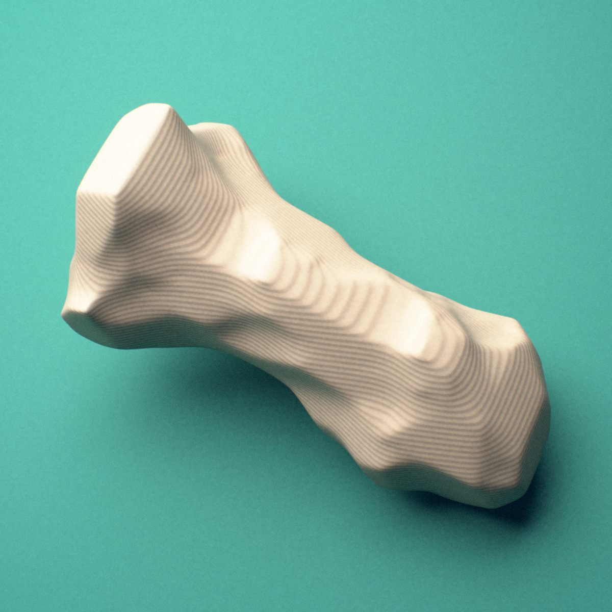 3D-printed Left ring finger distal phalanx, close-up view showing the head (trochlea).