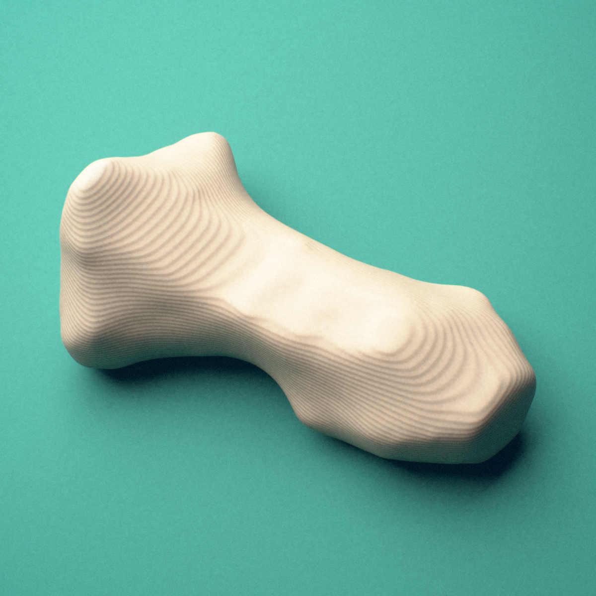 3D-printed Right ring finger distal phalanx, close-up view showing the head (trochlea).