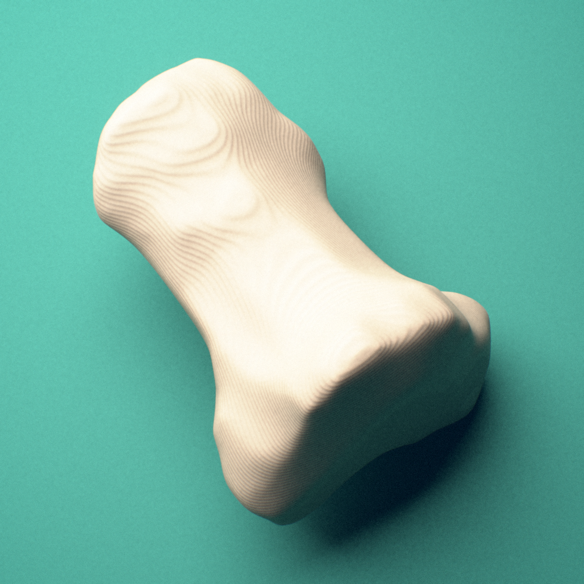 3D-printed Right thumb distal phalanx, close-up view showing the head (trochlea).