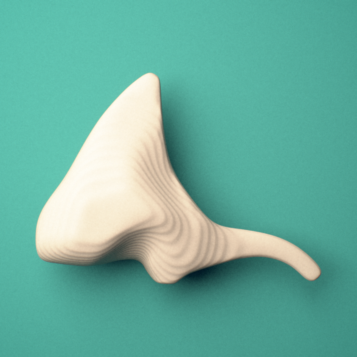 3D-printed Left incus (middle ear ossicle), oblique view showing the body.