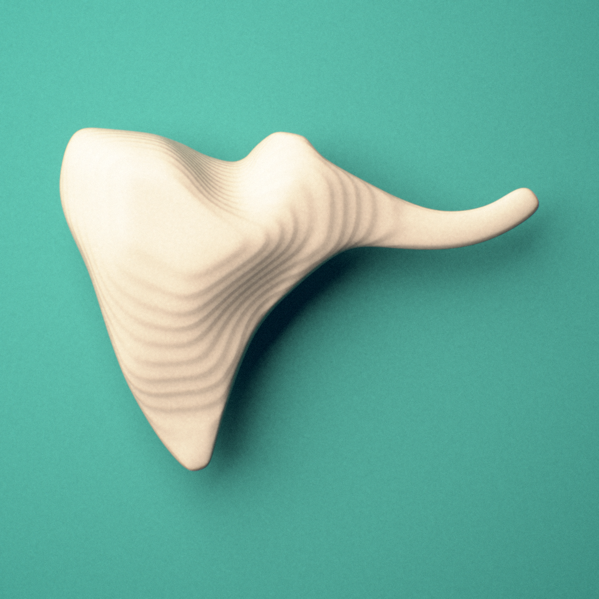 3D-printed Right incus (middle ear ossicle), oblique view showing the body.