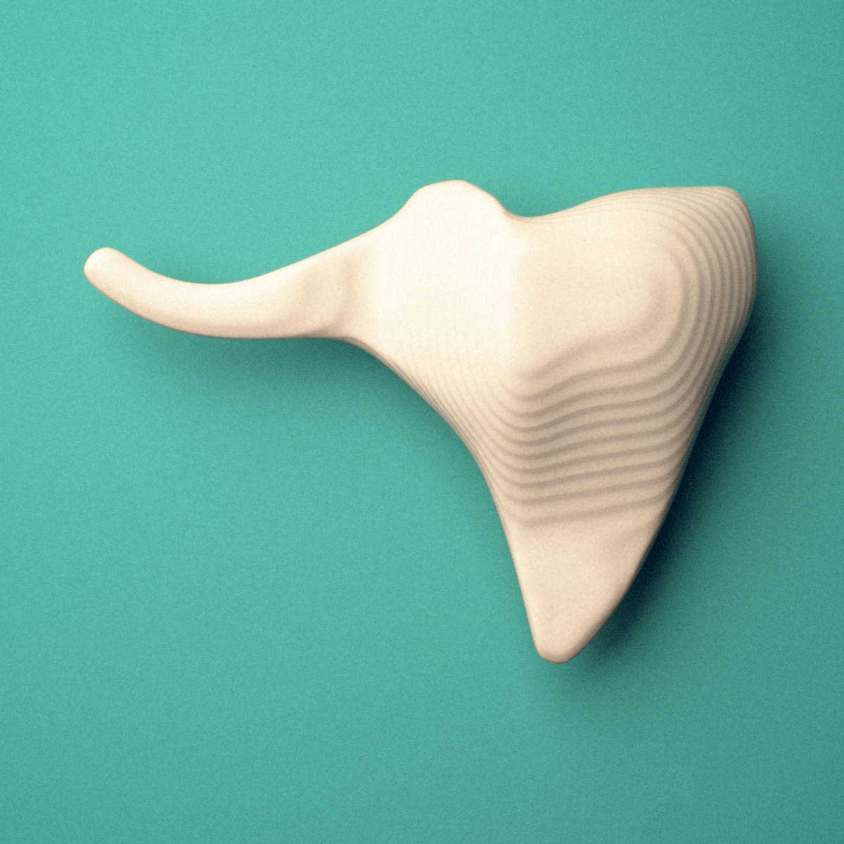 3D-printed Right incus (middle ear ossicle), oblique view showing the short crus.