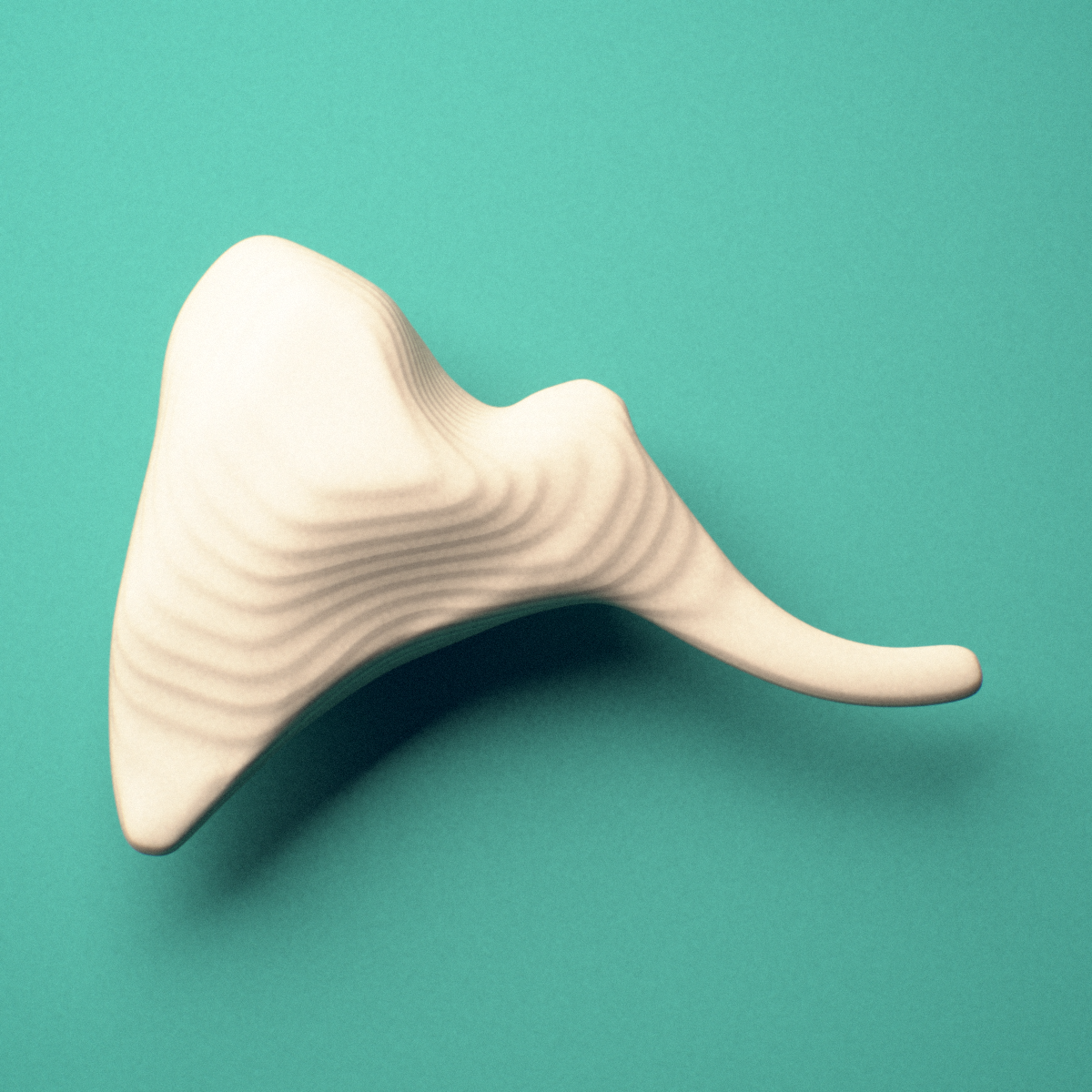 3D-printed Right incus (middle ear ossicle), lateral view showing the long crus.