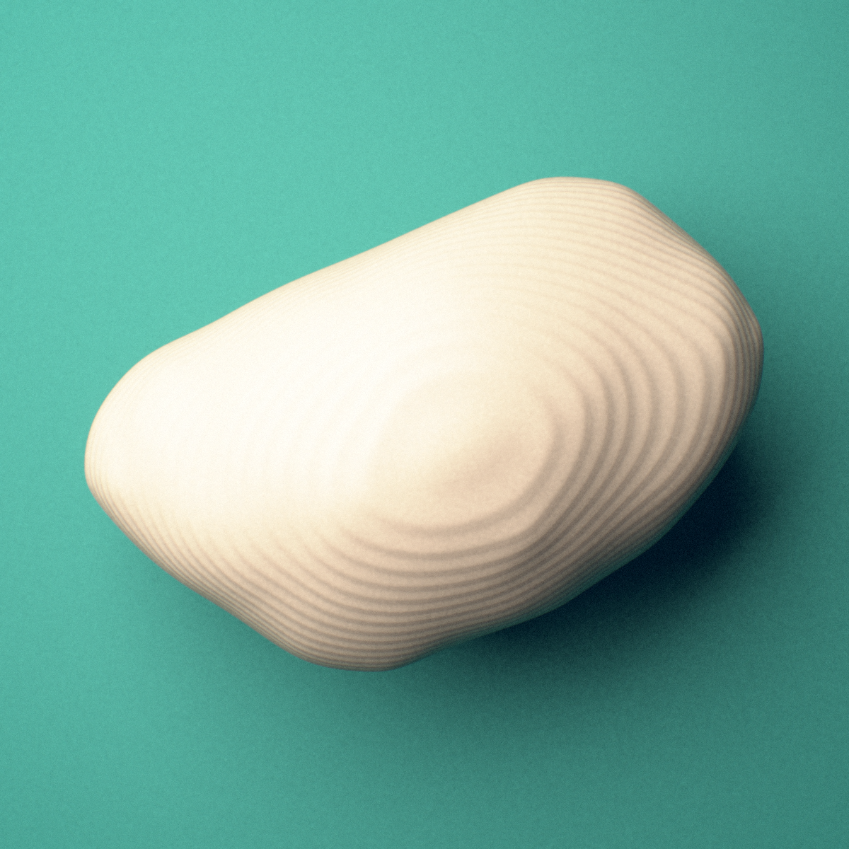 3D-printed Right lateral fibular sesamoid bone (foot), oblique view showing the smooth plantar surface.