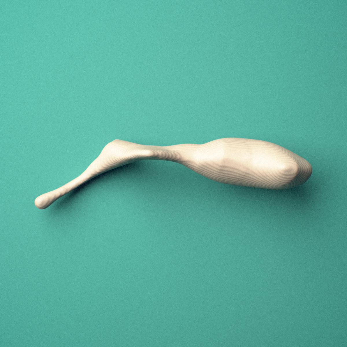 3D-printed Left malleus (middle ear ossicle), oblique view showing the head.