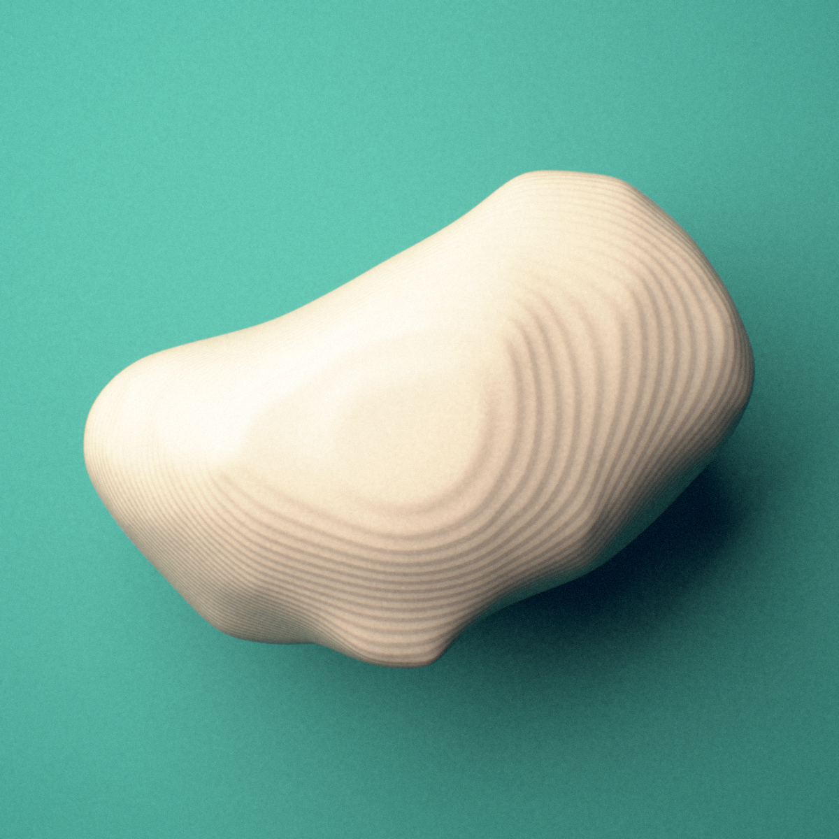 3D-printed Right medial tibial sesamoid bone (foot), oblique view showing the smooth plantar surface.