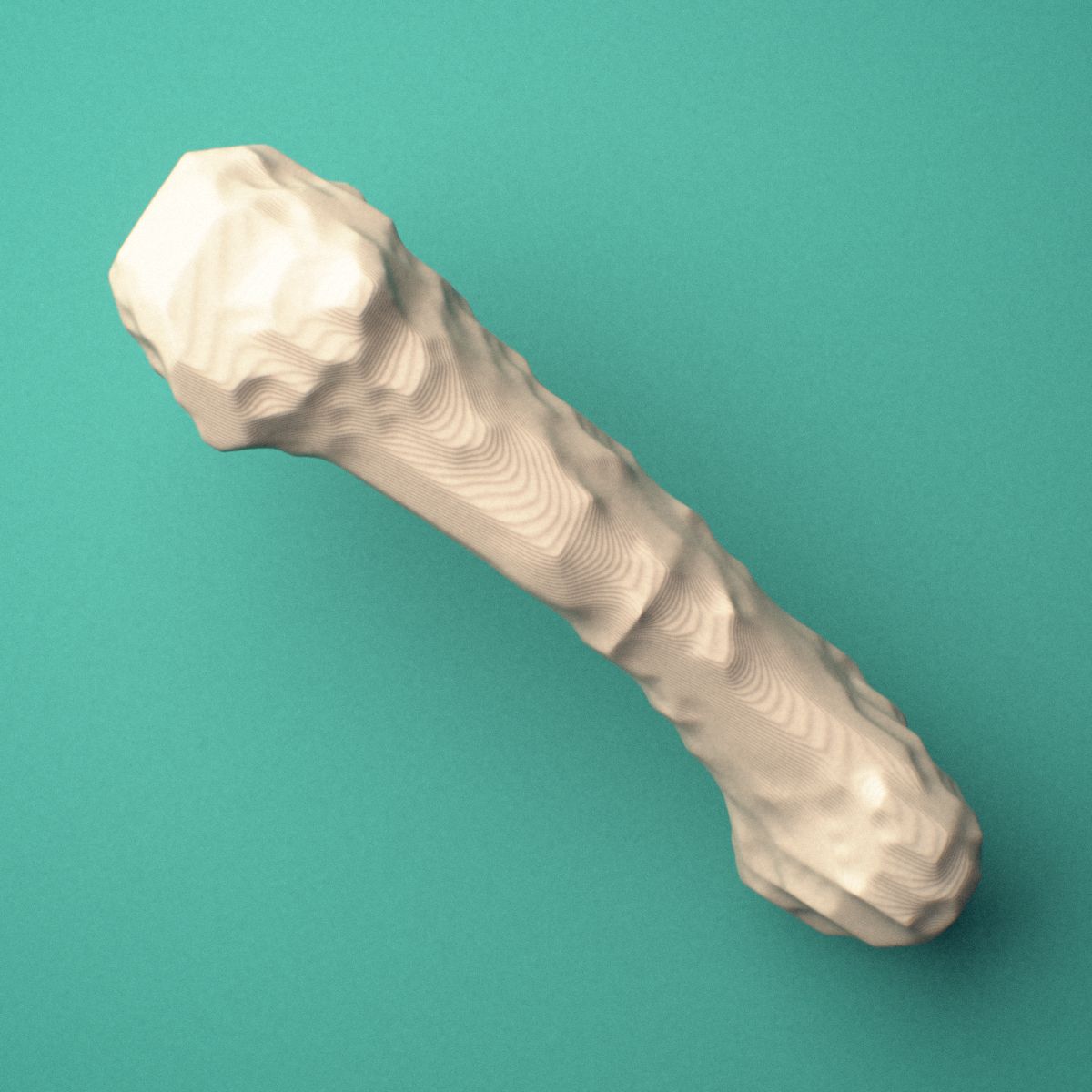 3D-printed Left fifth metacarpal (hand), oblique view showing the base and head.