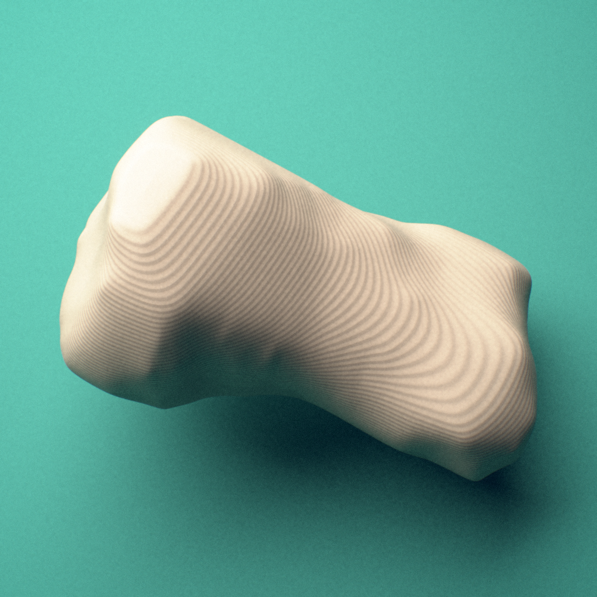 3D-printed Left third toe middle phalanx, close-up view showing the head (trochlea).