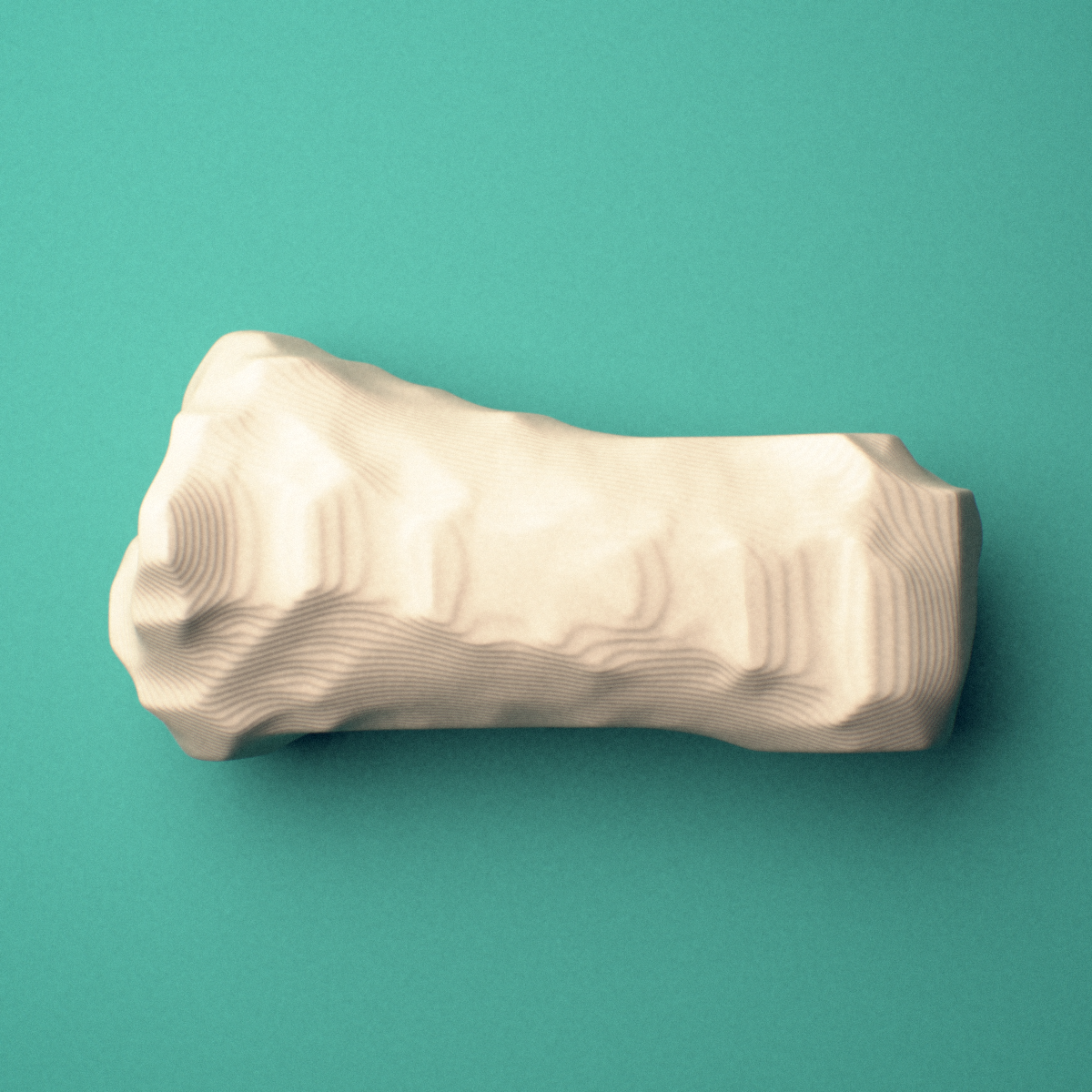 3D-printed Left index finger middle phalanx, oblique view showing the base and head (trochlea).