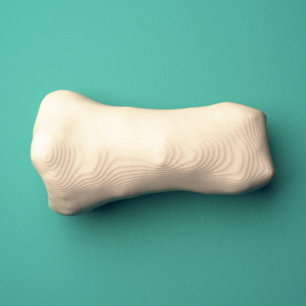 3D-printed Right index finger middle phalanx, oblique view showing the base and head (trochlea).