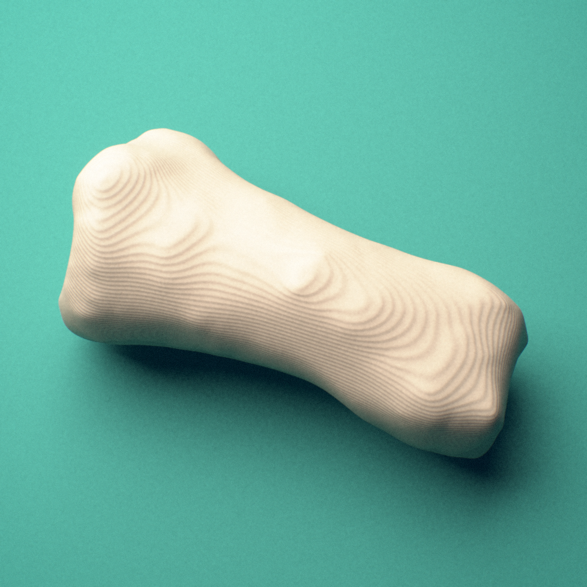 3D-printed Right index finger middle phalanx, close-up view showing the head (trochlea).