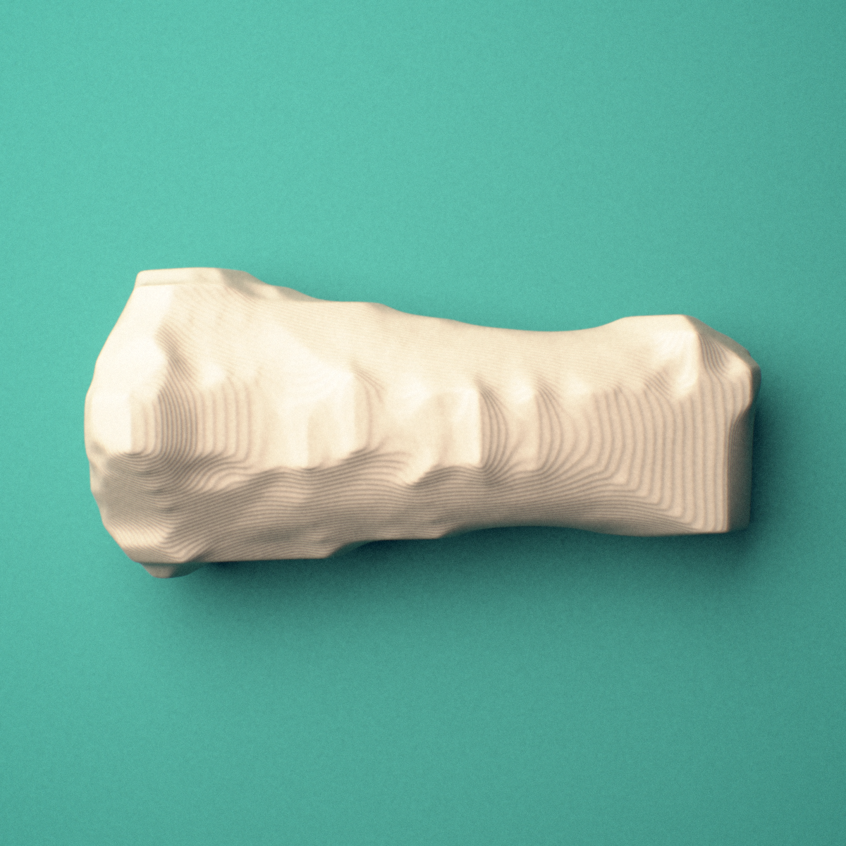 3D-printed Left middle finger middle phalanx, oblique view showing the base and head (trochlea).