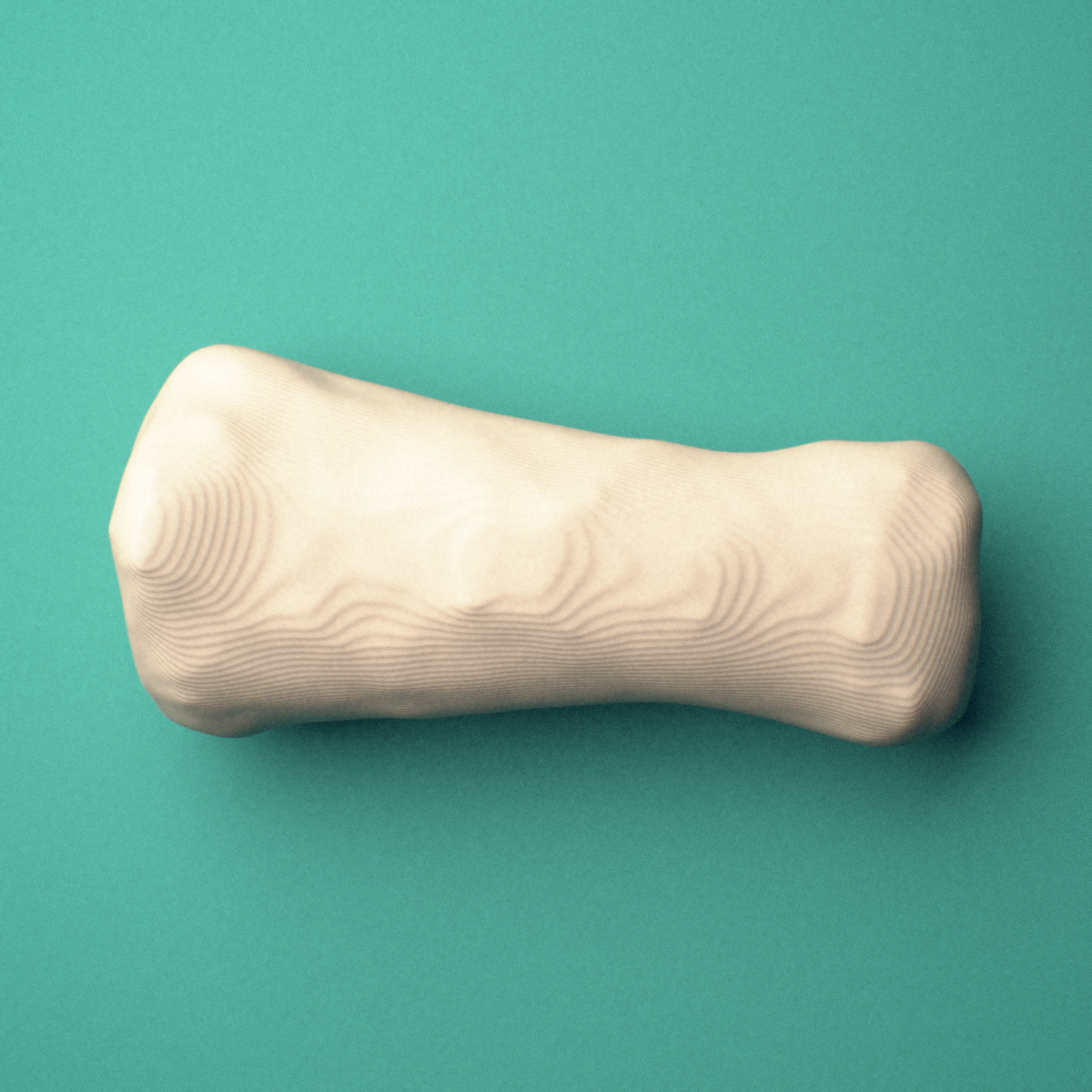 3D-printed Right middle finger middle phalanx, oblique view showing the base and head (trochlea).
