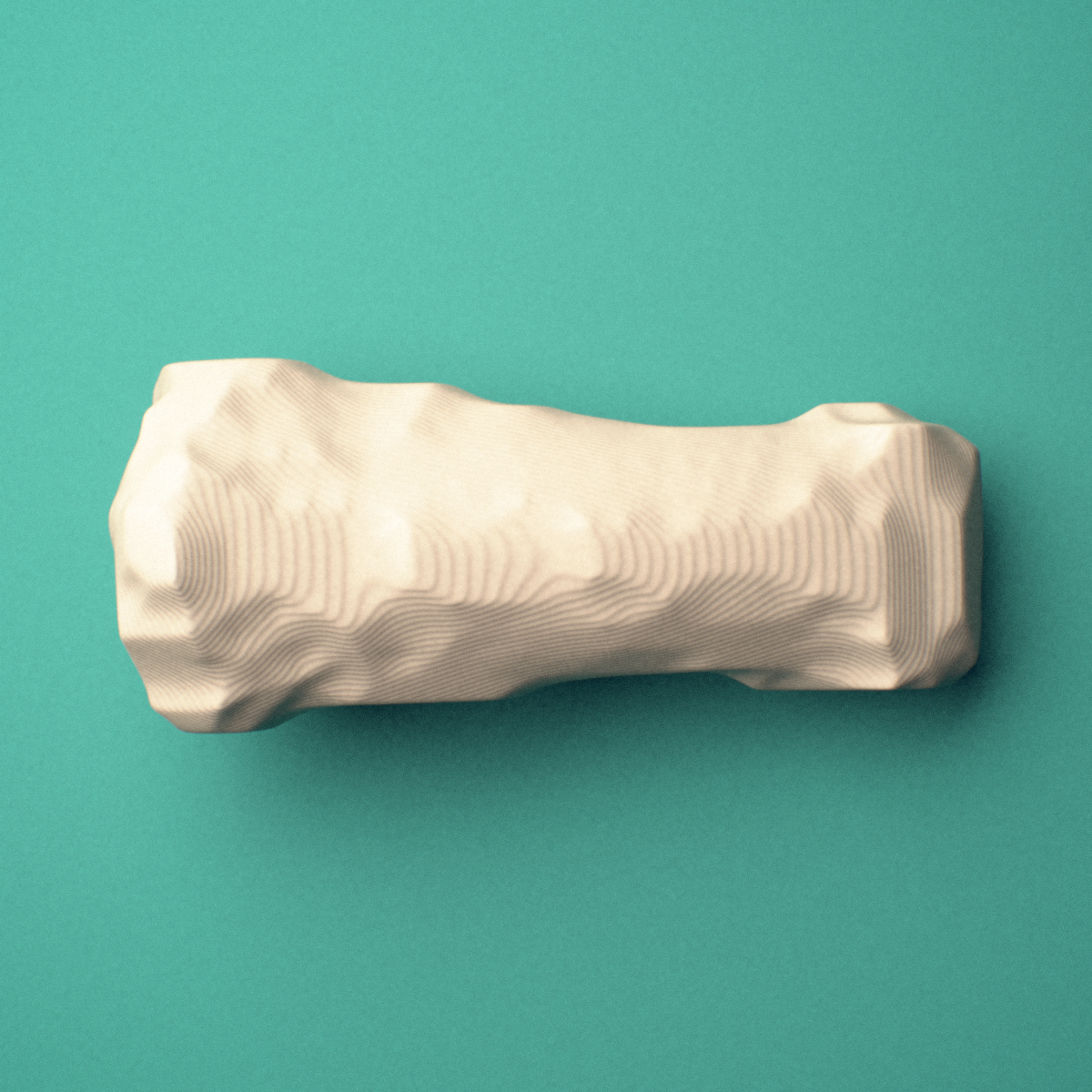 3D-printed Left ring finger middle phalanx, oblique view showing the base and head (trochlea).