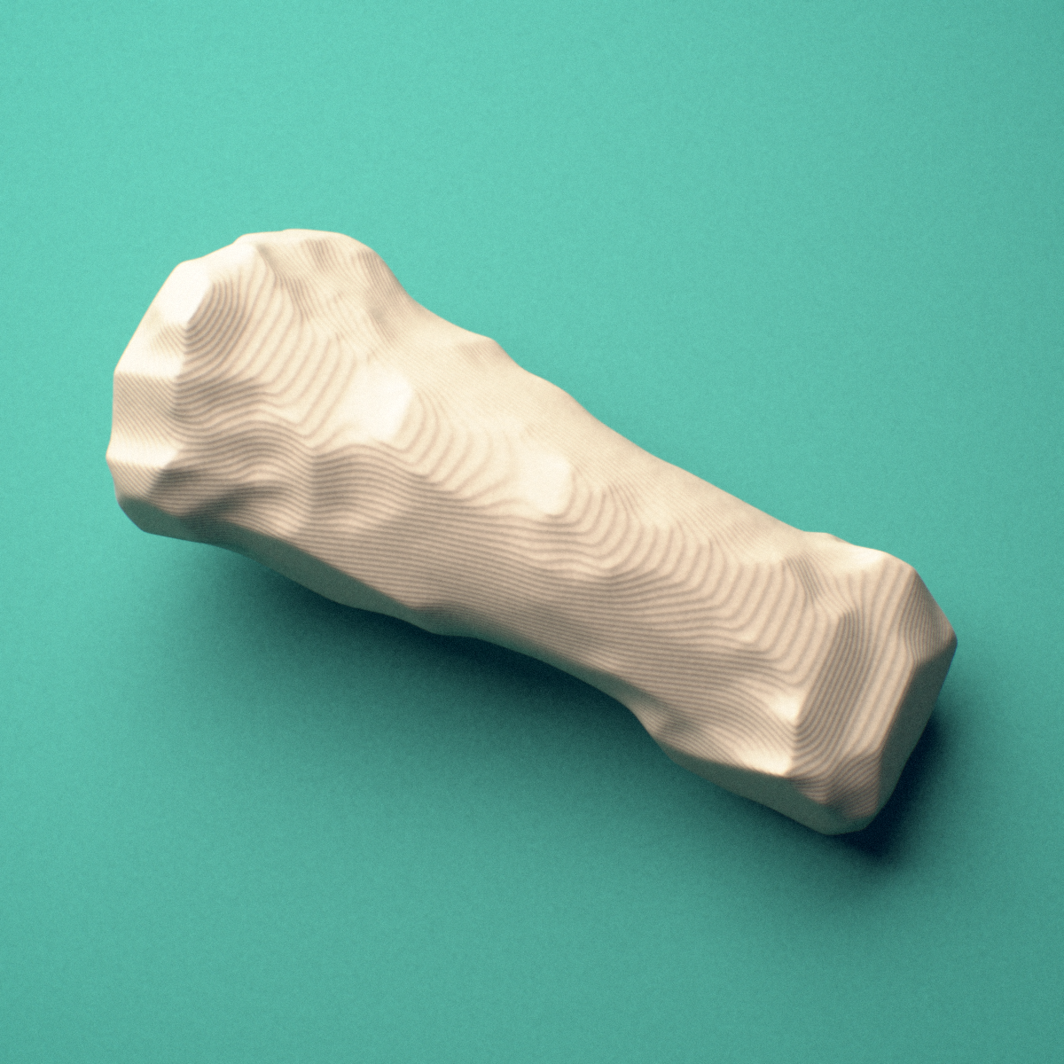 3D-printed Left ring finger middle phalanx, close-up view showing the head (trochlea).