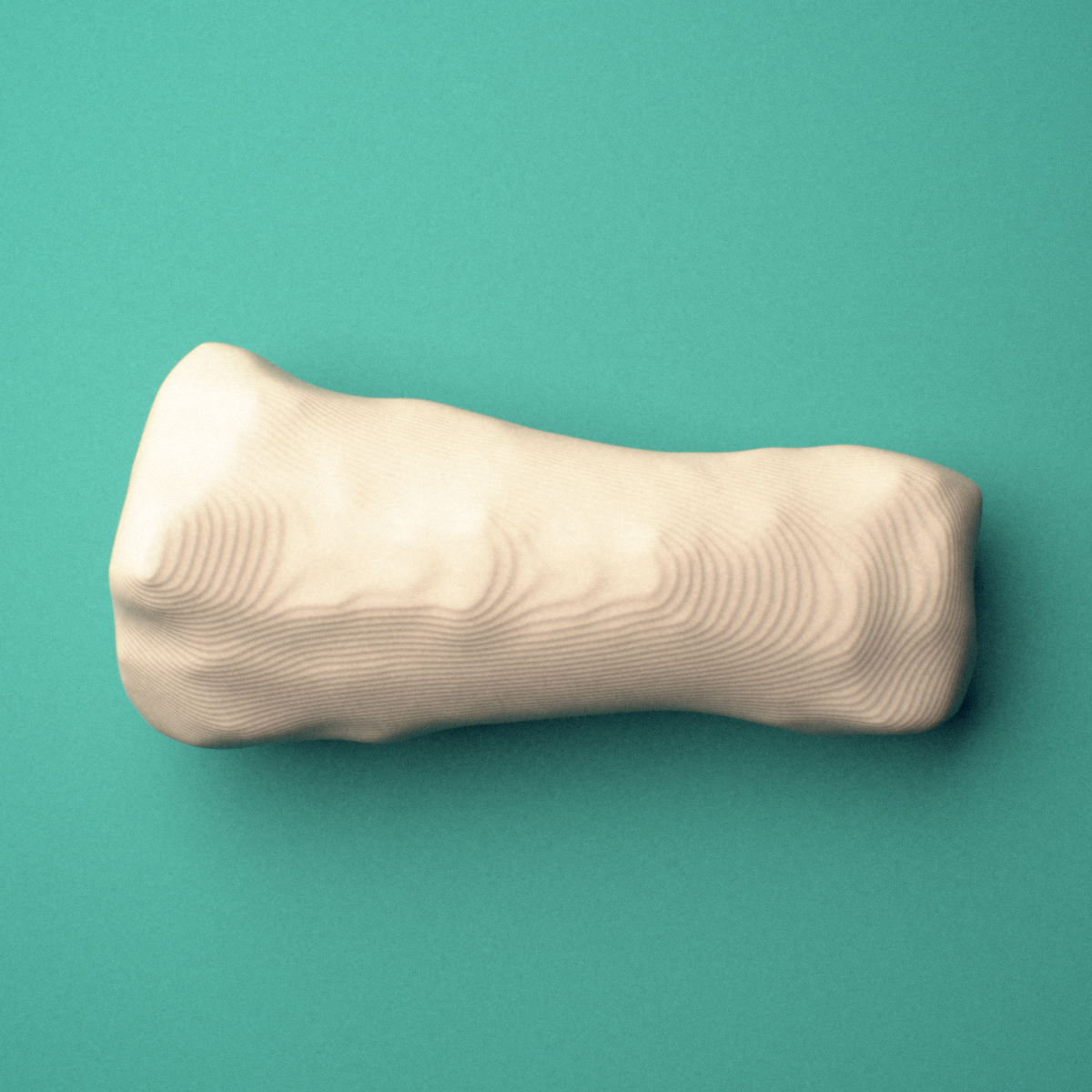 3D-printed Right ring finger middle phalanx, oblique view showing the base and head (trochlea).