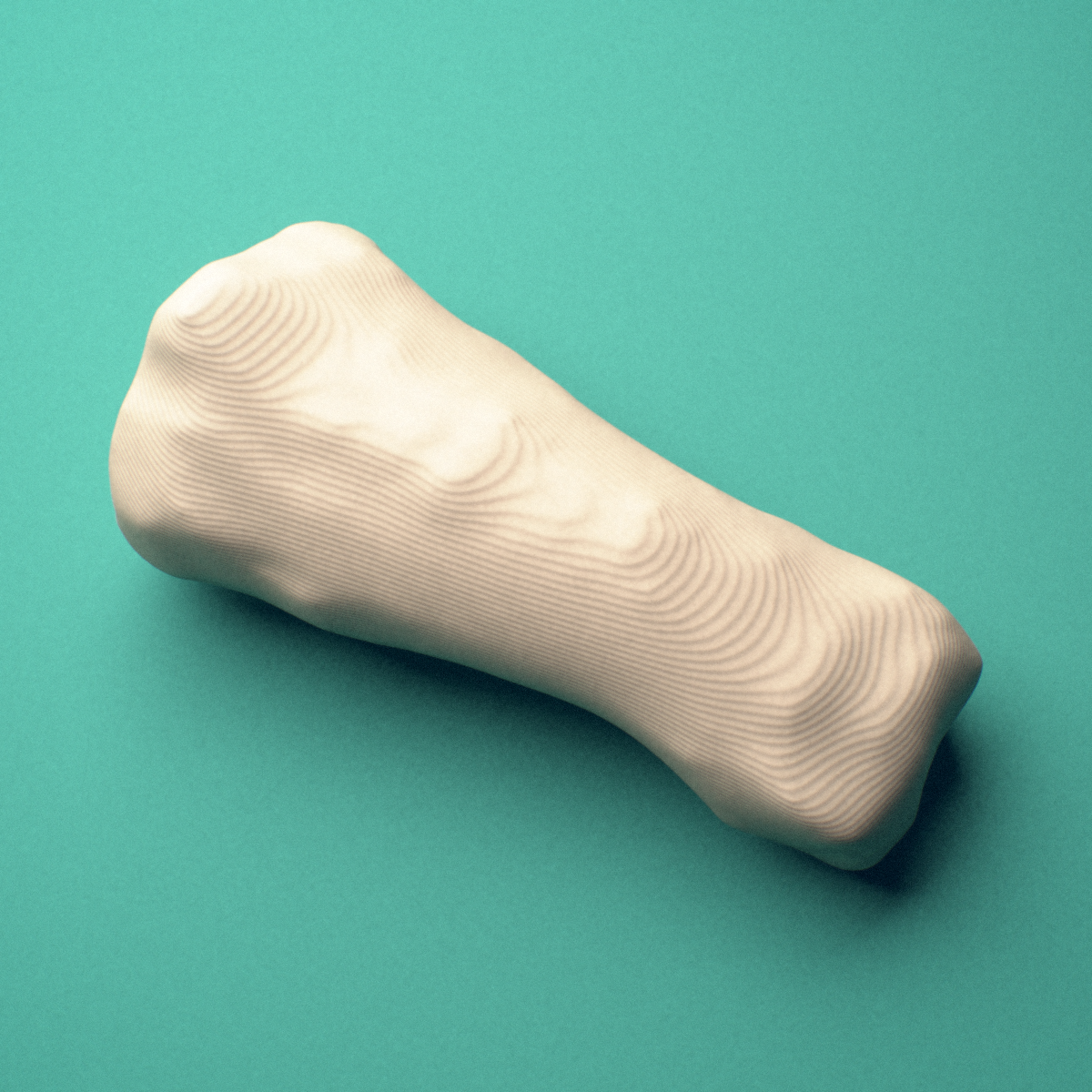 3D-printed Right ring finger middle phalanx, close-up view showing the head (trochlea).