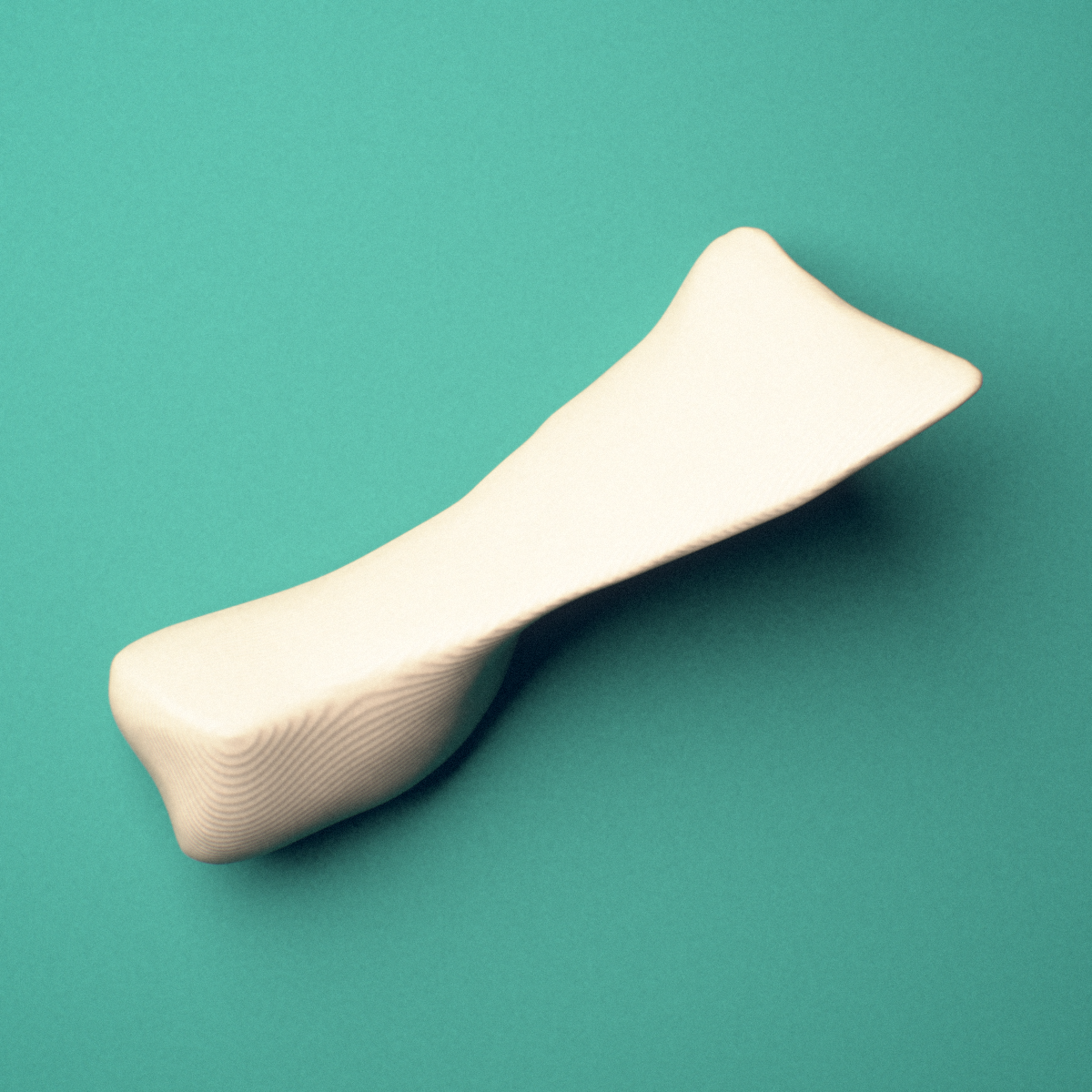 3D-printed Right nasal bone, oblique view showing the midline suture surface.