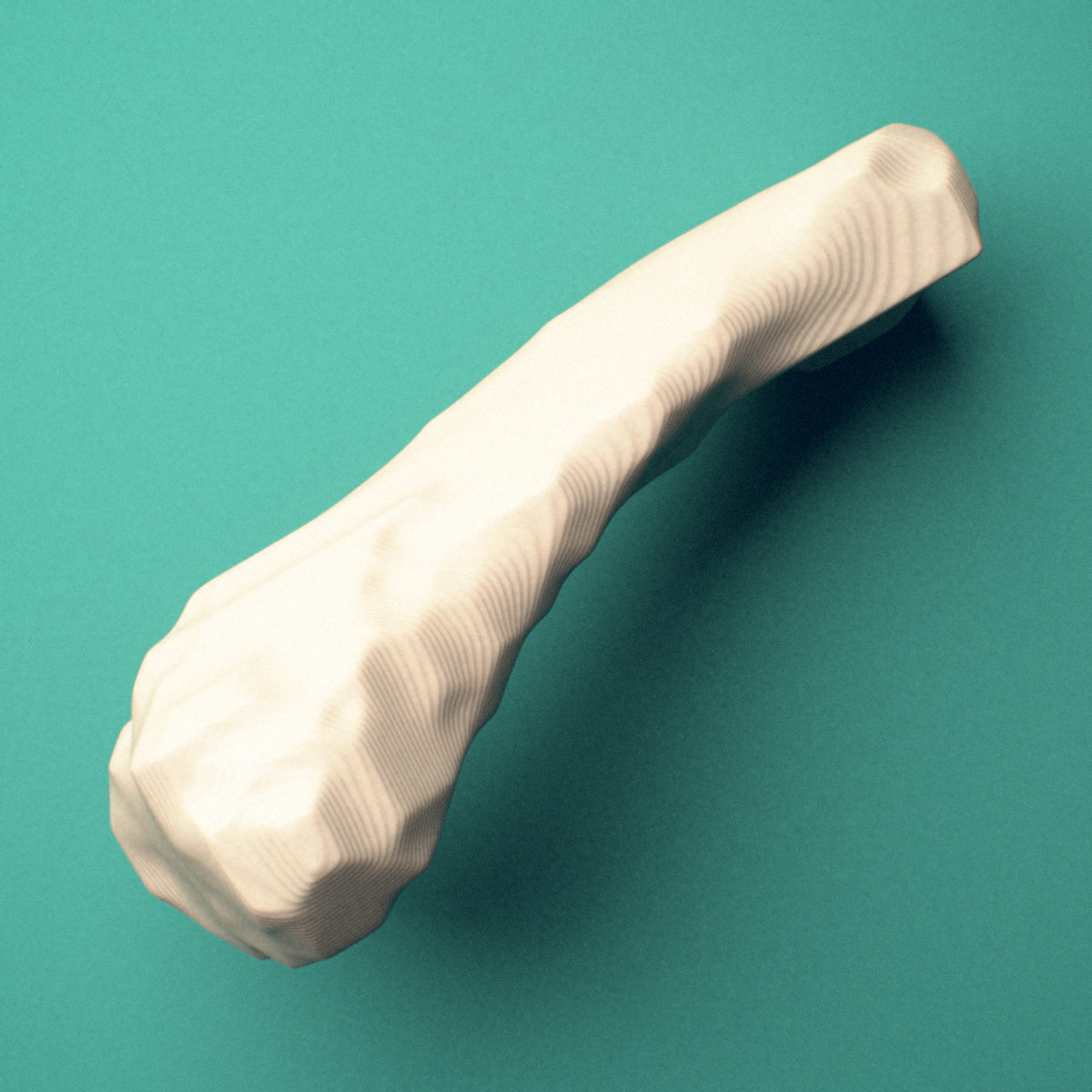 3D-printed Left little finger proximal phalanx, close-up view showing the base.