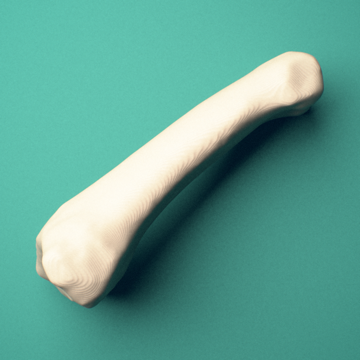 3D-printed Right middle finger proximal phalanx, close-up view showing the base.