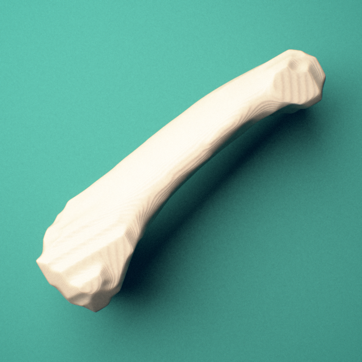 3D-printed Left ring finger proximal phalanx, close-up view showing the base.
