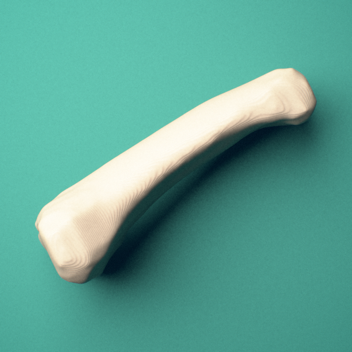 3D-printed Right ring finger proximal phalanx, close-up view showing the base.