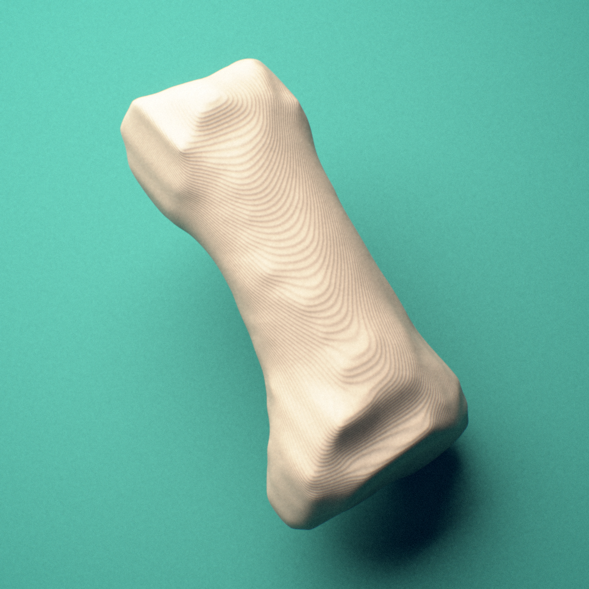 3D-printed Right thumb proximal phalanx, close-up view showing the head (trochlea).