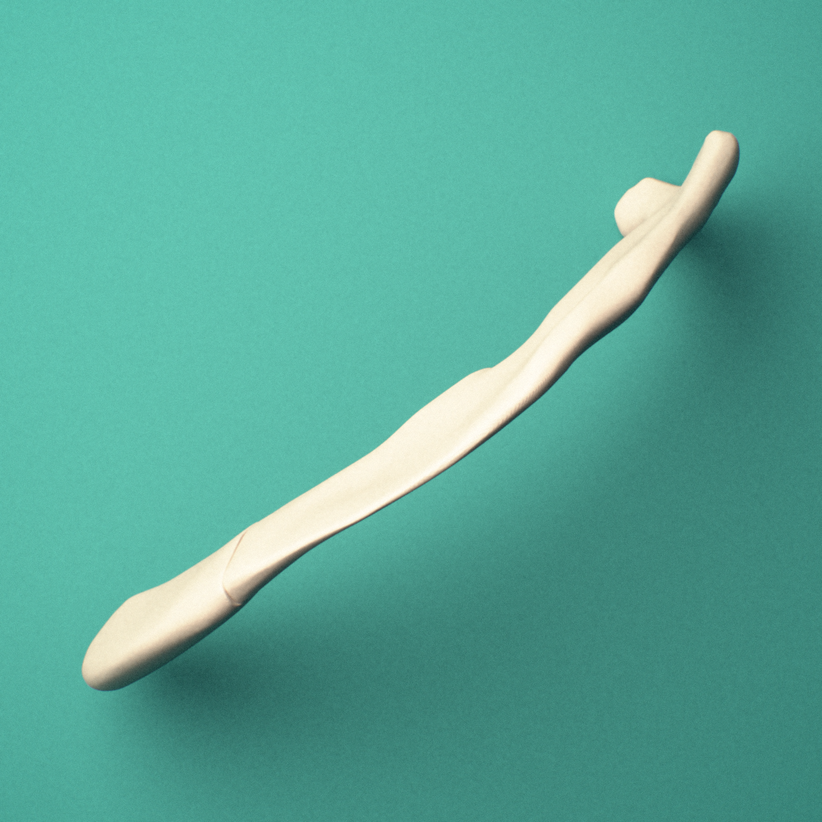 3D-printed Left first rib (true rib), oblique view showing the rib's curvature from head to sternal end.