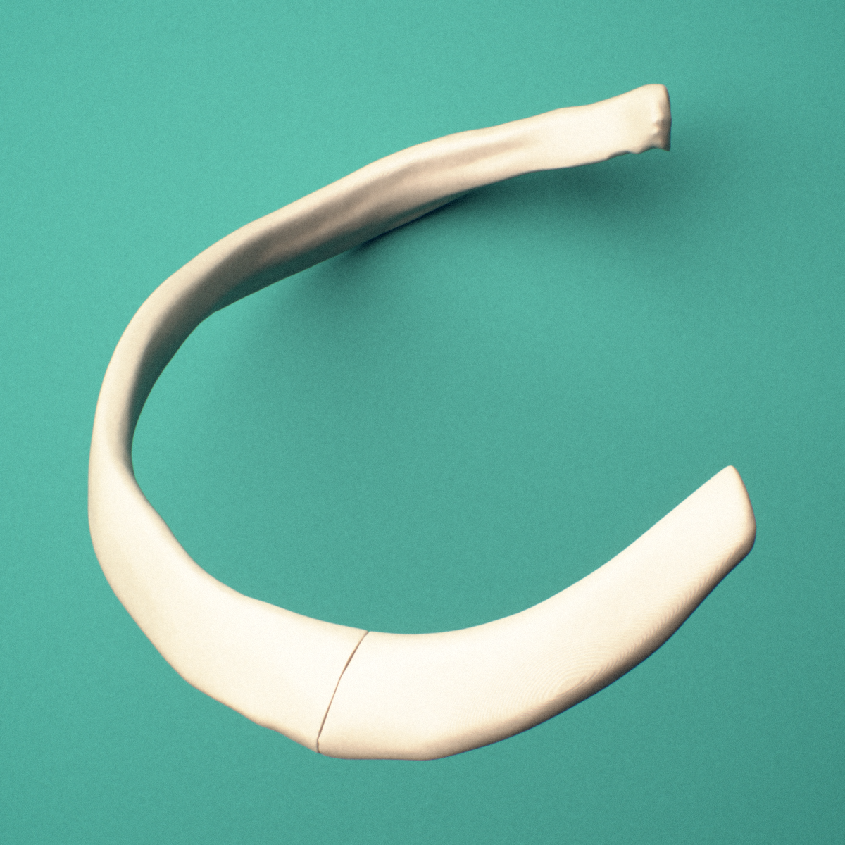 3D-printed Right fifth rib (true rib), close-up view showing the head of the rib.