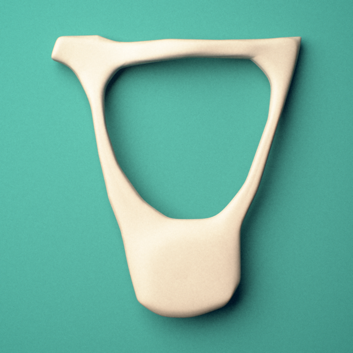3D-printed Left stapes (middle ear ossicle), oblique view showing the overall shape.