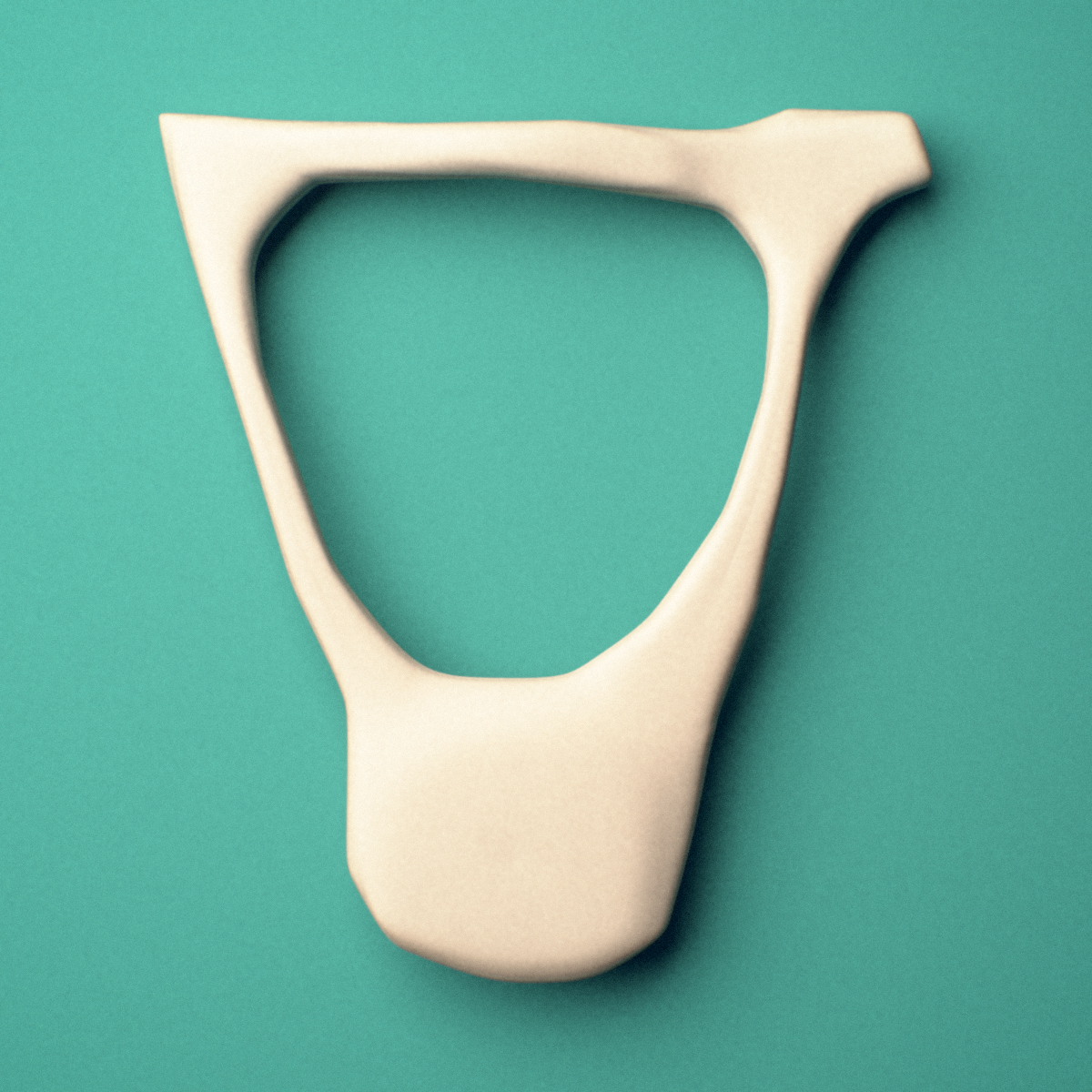 3D-printed Right stapes (middle ear ossicle), oblique view showing the overall shape.
