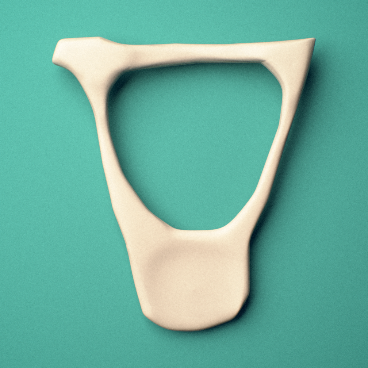 3D-printed Right stapes (middle ear ossicle), oblique view showing the footplate.