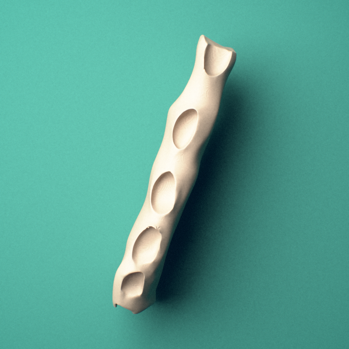 3D-printed Sternum body, oblique close-up view showing the costal notches for the 2nd through 7th ribs.