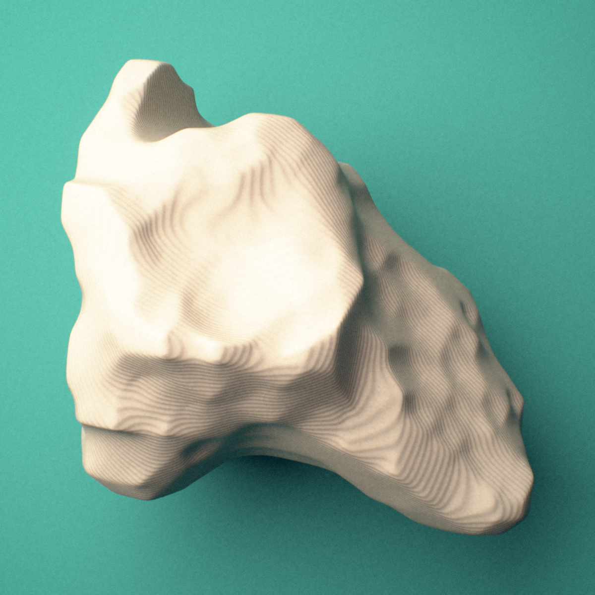 3D-printed Left trapezium bone (wrist), oblique view showing the saddle-shaped facet for the first metacarpal.