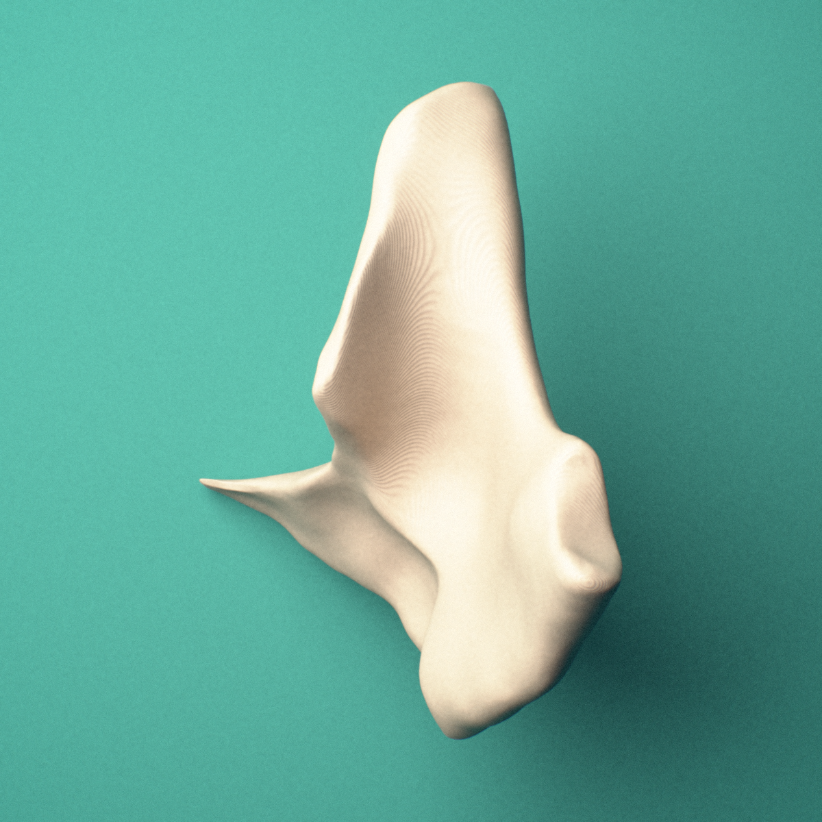 3D-printed Right zygomatic bone (cheekbone), superior view showing the cheek prominence.